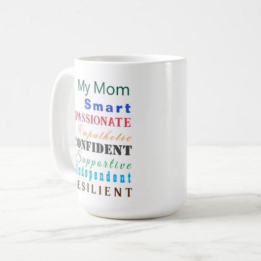 Personalisierte Mama Farbenfrohe Qualitäten großer Kaffeetasse (Vorderseite Links)