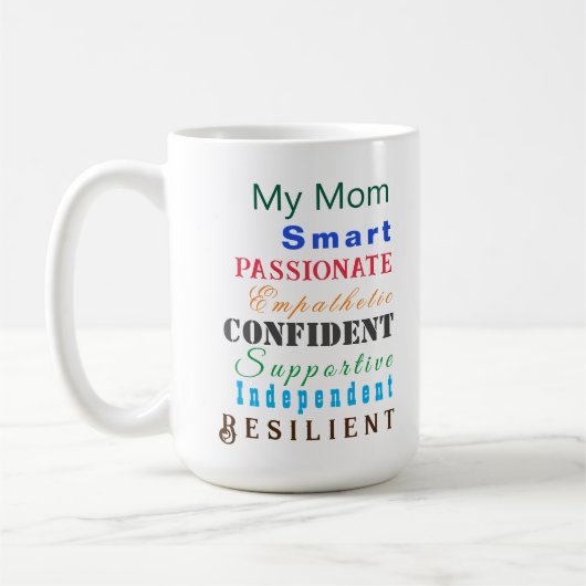 Personalisierte Mama Farbenfrohe Qualitäten großer Kaffeetasse (Links)
