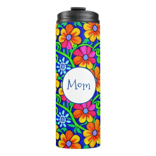 Personalisierte Mama Hübsche Blüte Thermosbecher (Vorderseite)