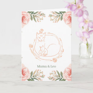 Personalisierte Mama-Katze und Kätzchen Blumen zum Karte