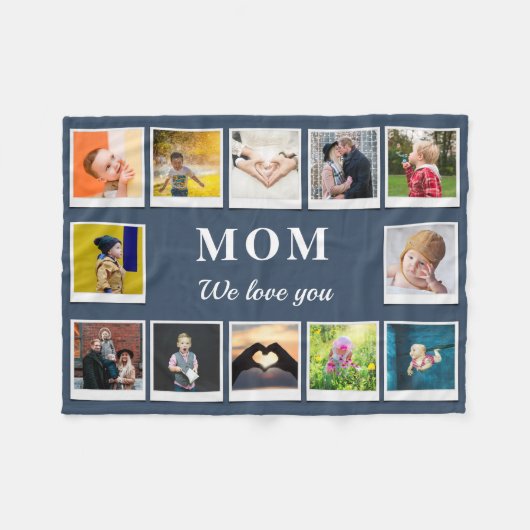 Personalisierte Mama Kinder 12 Fotocollage Fleecedecke (Vorderseite (Horizontal))