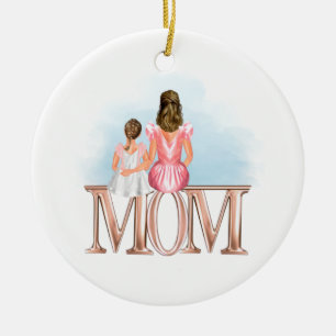 Personalisierte Mama mit hellbrauner Haarverzierun Keramik Ornament