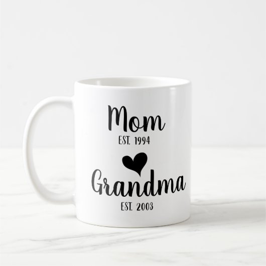 Personalisierte Mama, Oma, Oma, Oma zum ersten Mal Kaffeetasse (Links)