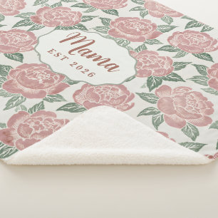 Personalisierte Mama Pfingstrose Sherpa Decke mit Sherpadecke