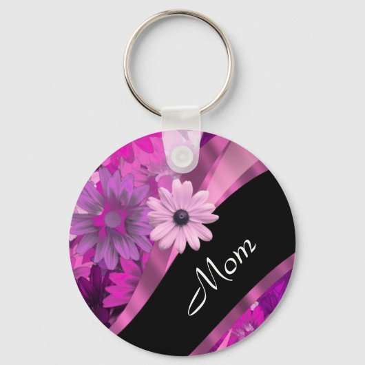 Personalisierte Mama rosa Blüte Schlüsselanhänger (Vorderseite)