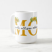Personalisierte MAMA Sonnenblume mit Kindernamen Kaffeetasse (Vorderseite Links)