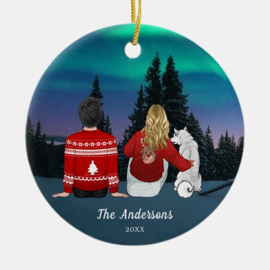 Personalisierte Mama Vater Dog Familie Keramik Ornament (Vorne)