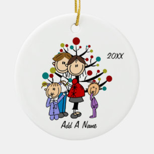 Personalisierte Mama, Vater, zwei Mädchen Keramik Ornament