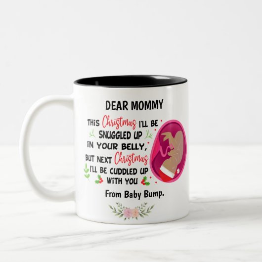Personalisierte Mama vor Weihnachten vor dem Baby- Zweifarbige Tasse (Links)