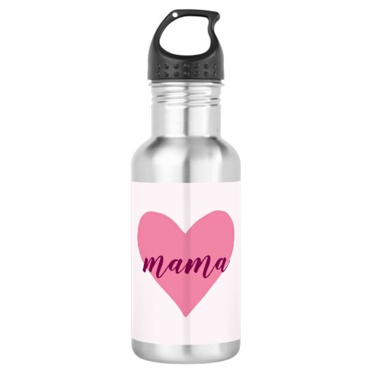Personalisierte "Mama" Wasserflasche - rosa Herz (Vorderseite)