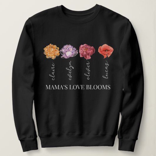 Personalisierte Mamas Liebe blüht auf Sweatshirt (Design vorne)