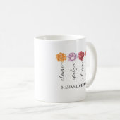 Personalisierte Mamas Liebe blüht Geburtsmonat-Blu Kaffeetasse (VorderseiteRechts)