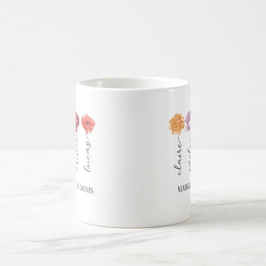 Personalisierte Mamas Liebe blüht Geburtsmonat-Blu Kaffeetasse (Mittel)