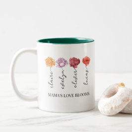 Personalisierte Mamas Liebe blüht Geburtsmonat-Blu Zweifarbige Tasse