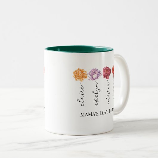 Personalisierte Mamas Liebe blüht Geburtsmonat-Blu Zweifarbige Tasse (VorderseiteRechts)