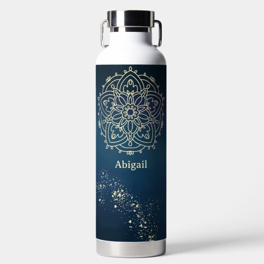 Personalisierte Mandala Blue and Gold Meditation Trinkflasche (Vorderseite)