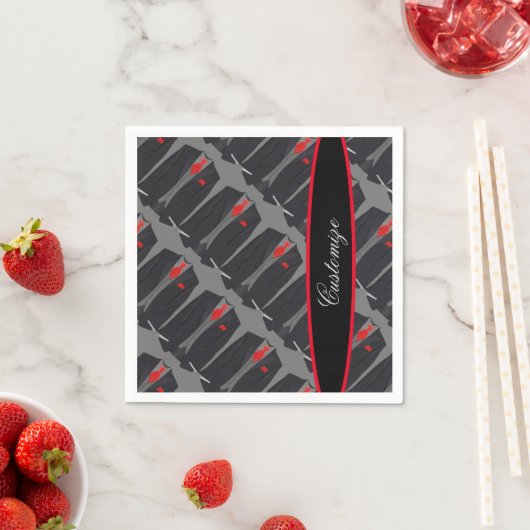 Personalisierte Männer Schwarzer Anzug & Rote Kraw Serviette (Beispiel)