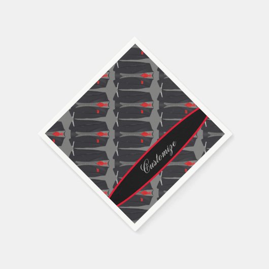 Personalisierte Männer Schwarzer Anzug & Rote Kraw Serviette (Ecke)