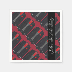 Personalisierte Männer Schwarzer Anzug & Rote Kraw Serviette