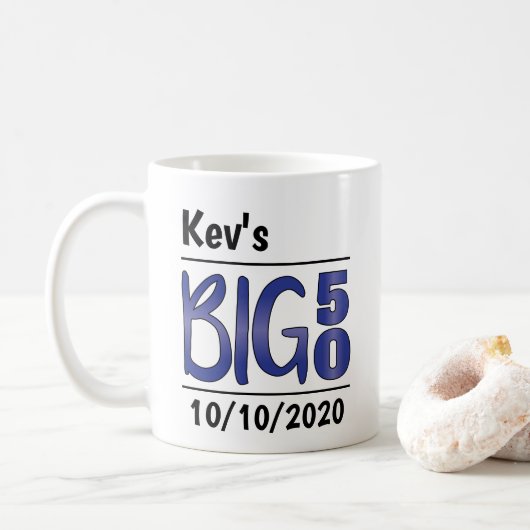 Personalisierte männliche "Big 50"-Tasse Kaffeetasse (Mit Donut)
