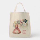 Personalisierte Märchenprinzessin-Drachen-Biblioth Tragetasche (Rückseite)