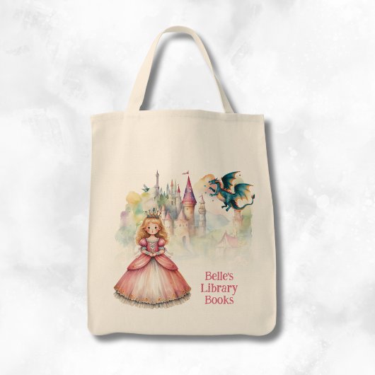 Personalisierte Märchenprinzessin-Drachen-Biblioth Tragetasche