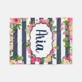 Personalisierte Marine-gestreifte Blumendecke Fleecedecke (Vorderseite (Horizontal))