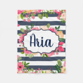 Personalisierte Marine-gestreifte Blumendecke Fleecedecke (Vorderseite)