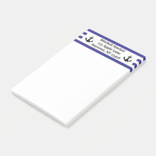 Personalisierte Marine-Streifen mit Ankern Post-it Klebezettel (angewinkelt)