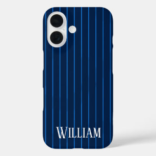 Personalisierte marineblaue Nadelstreifen iPhone 16 Hülle