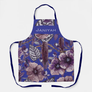 Personalisierte marineblaue rosa Blumenküchenschür Schürze