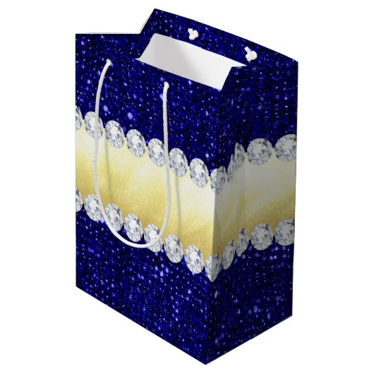 Personalisierte MarineSequins, Gold, Diamanten Mittlere Geschenktüte (Rückseite Schrägansicht)