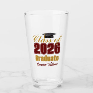 Personalisierte Maroon Gold Abschlussklasse 2026 Glas