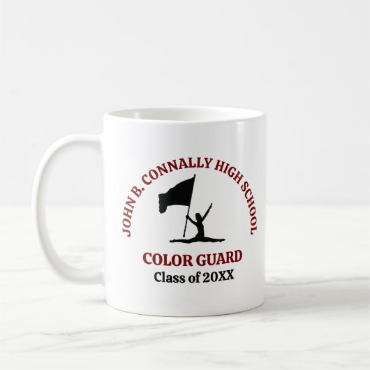 Personalisierte Maroon High School Color Guard Kaffeetasse (Links)