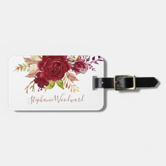 Personalisierte Marsala Bouquet Blumenschrift Gepäckanhänger (Vorderseite horizontal)