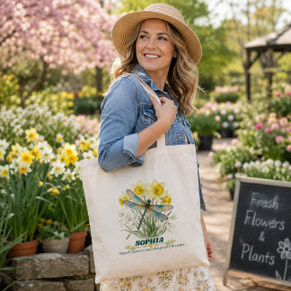 Personalisierte März-Geburtsblume Iris Libelle Tragetasche