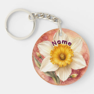 Personalisierte März-Geburtsblume Narzisse Schlüsselanhänger