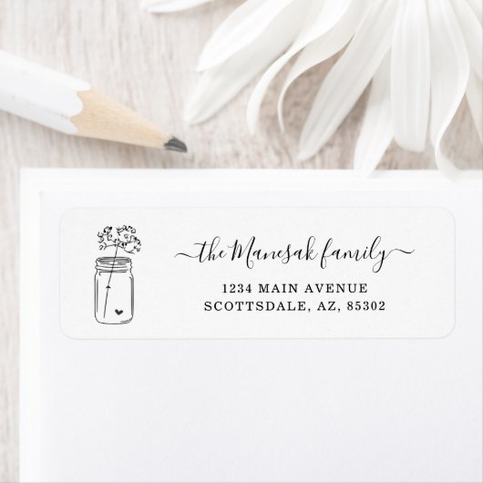 Personalisierte Mason Jar & Blume Rücksendeadresse (Insitu)