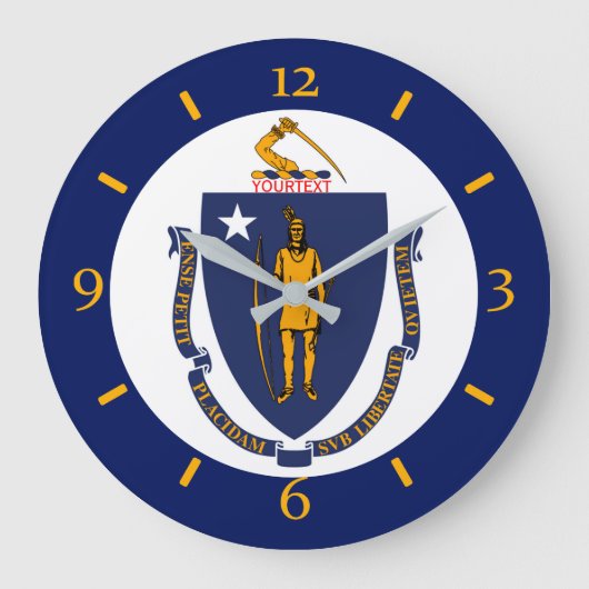 Personalisierte Massachusetts State Flag Design au Große Wanduhr (Vorderseite)