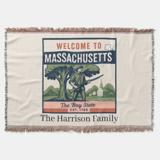 Personalisierte Massachusetts-Wurfdecke Decke (Vorderseite)