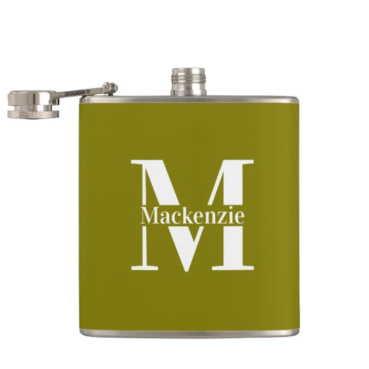 Personalisierte Maßanfertigung Monogramm Grün Flachmann (Geöffnet)