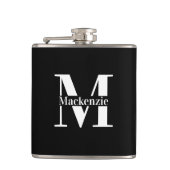 Personalisierte Maßanfertigung Monogramm Schwarz Flachmann (Vorderseite)