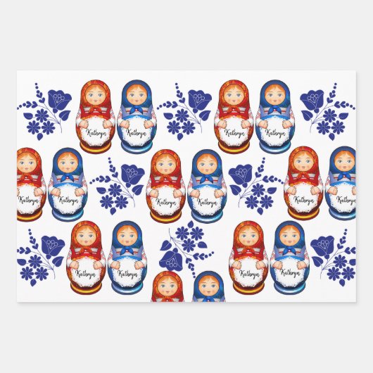 Personalisierte Matryoshka Dolls Geschenkpapier Set (Vorderseite)