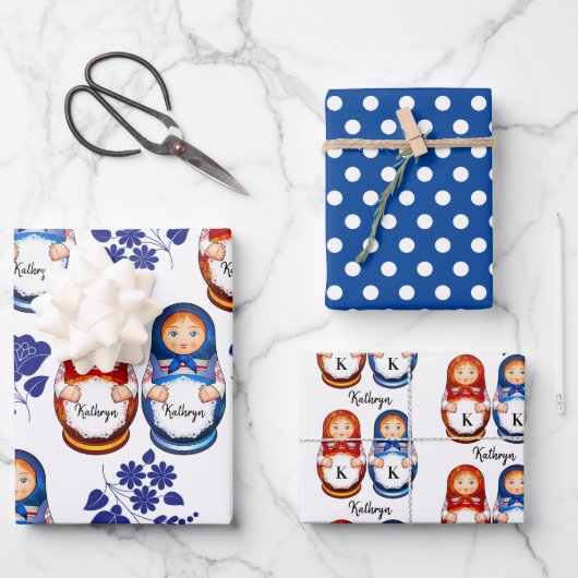 Personalisierte Matryoshka Dolls Geschenkpapier Set (Vorderseite)
