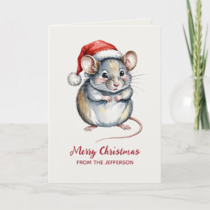 Personalisierte Maus mit Weihnachtsmannmütze Weihn Feiertagskarte
