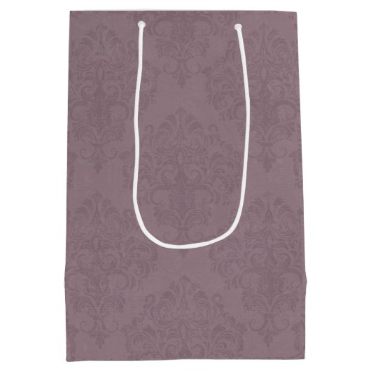 Personalisierte Mauve-Rose Lace Damask Geschenktas Mittlere Geschenktüte (Rückseite)