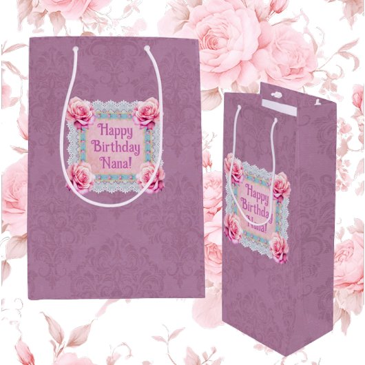 Personalisierte Mauve-Rose Lace Damask Geschenktas Mittlere Geschenktüte