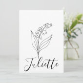 Personalisierte May Lily of the Valley Birth Blume Einladung (Stehend Vorderseite)