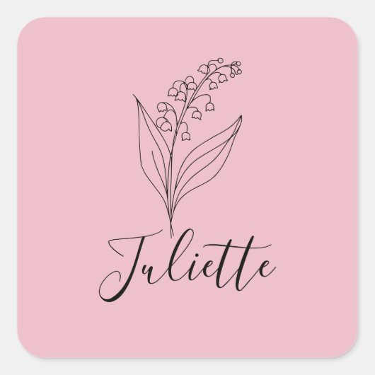 Personalisierte May Lily of the Valley Birth Blume Quadratischer Aufkleber (Vorderseite)