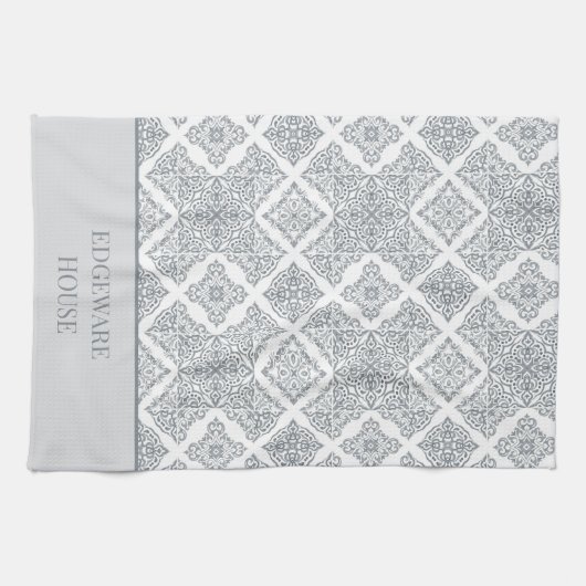 Personalisierte Mediterrane Farbe Grauweiß Tile Pr Geschirrtuch (Horizontal)